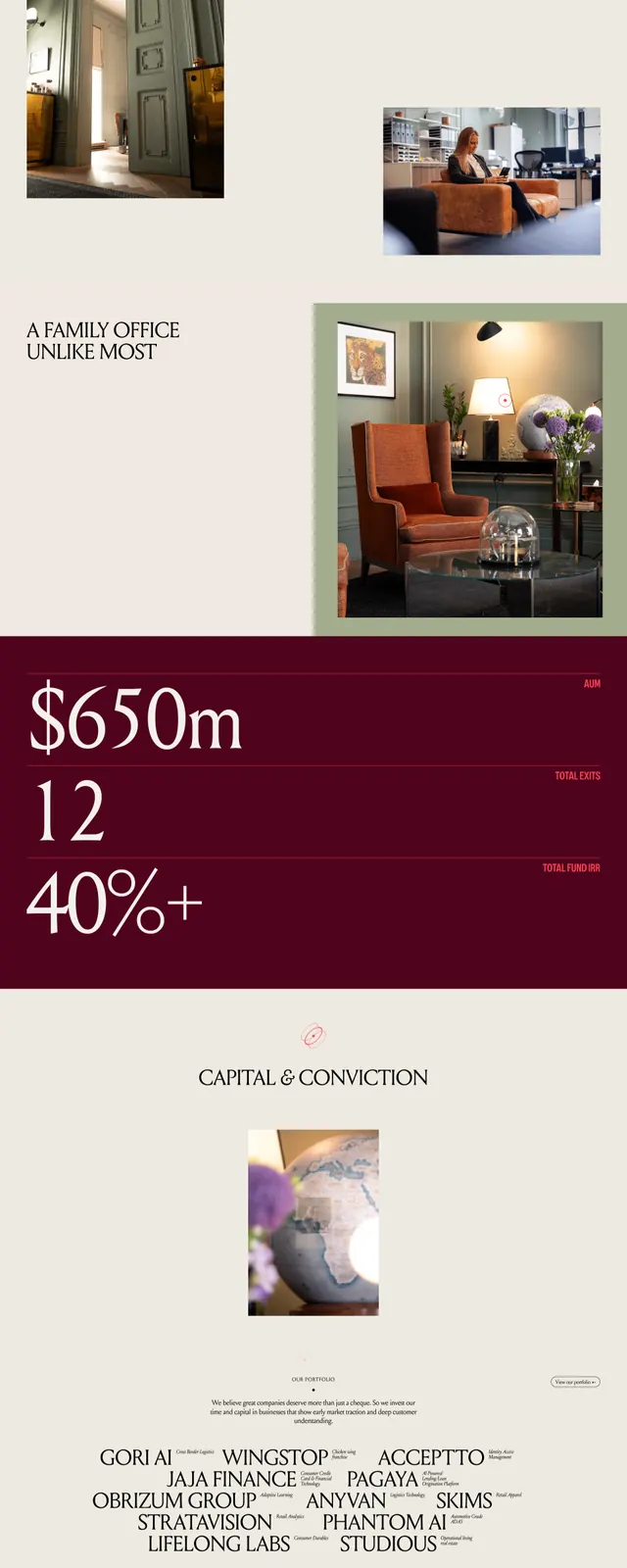 Celeres investment editorial landing page, editorial, luxury, light