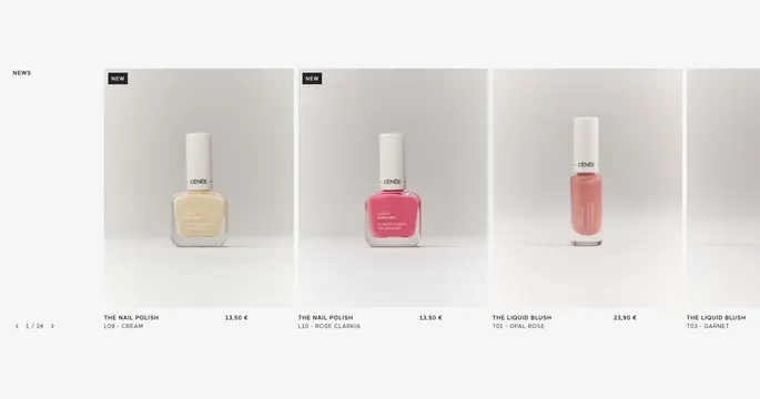 Cenee news product carousel grid, minimal, light-mode, light
