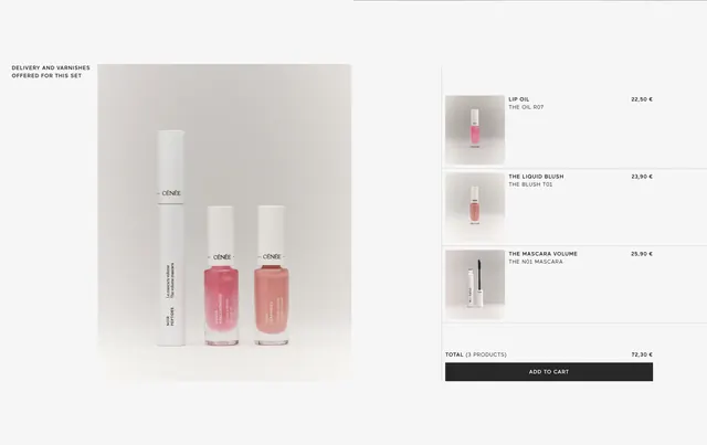 Cenee set photo with cart sidebar, minimal, light-mode, light