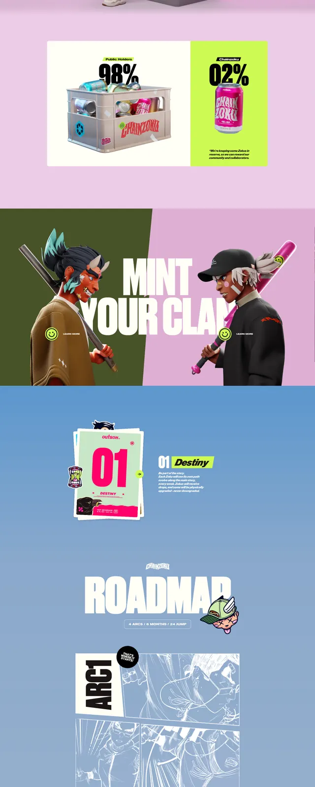 Chainzoku Anime-Like Landing Page, maximalist, y2k, light