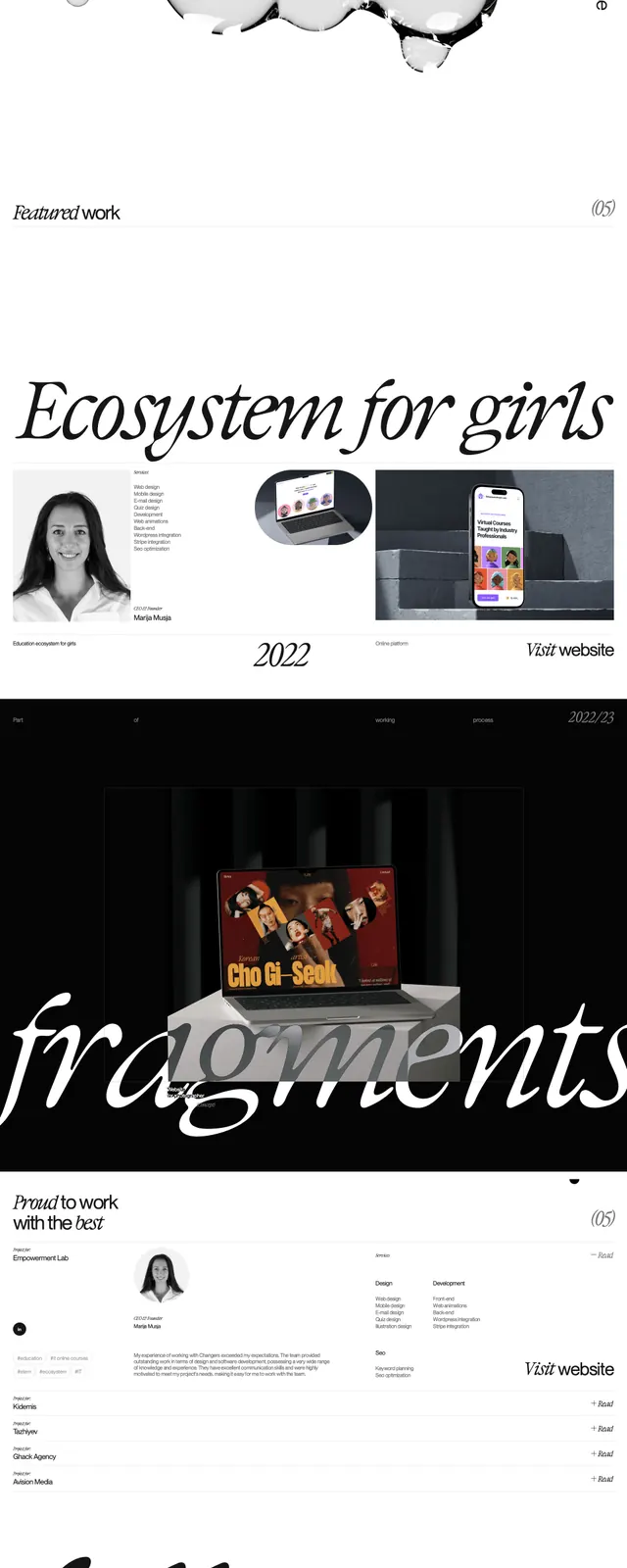 Changers editorial studio page, editorial, luxury, dark