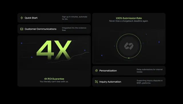 Chargeflow neon green bento benefits, dark-mode, minimal, dark