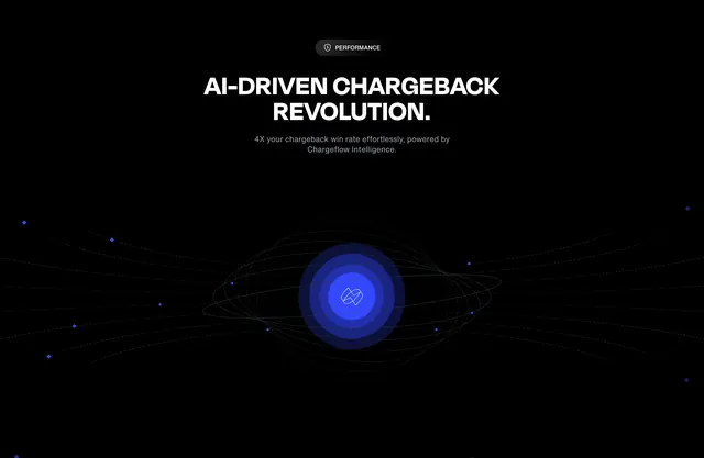 Chargeflow AI performance orb hero, dark-mode, minimal, dark