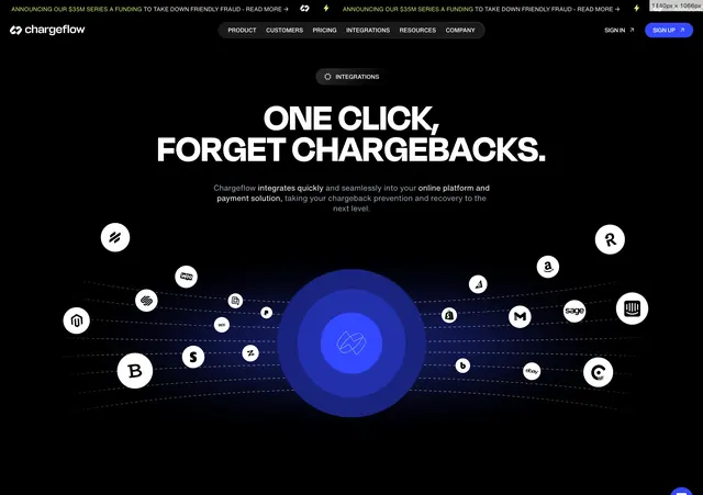 Chargeflow integrations hub hero, dark-mode, minimal, dark