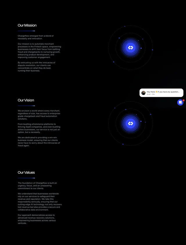 Chargeflow mission vision values stack, dark-mode, minimal, dark