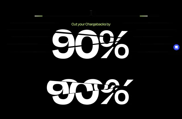 Chargeflow cut chargebacks ninety percent typographic CTA, dark-mode, minimal, dark