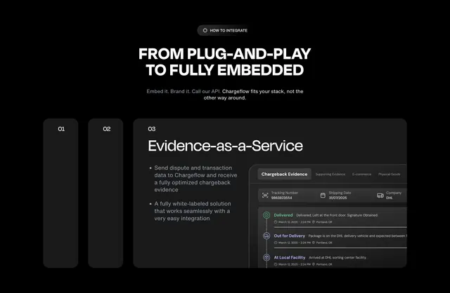 Chargeflow evidence-as-a-service integration steps, dark-mode, minimal, dark