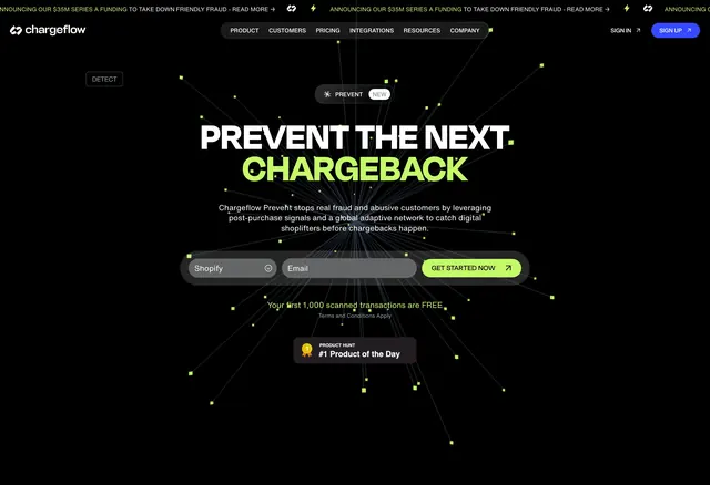 Chargeflow Prevent hero, dark-mode, minimal, dark