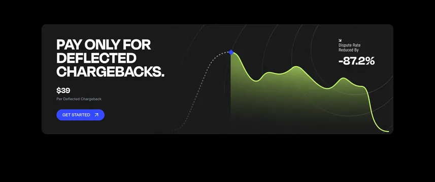 Chargeflow pay-per-deflection pricing CTA, dark-mode, minimal, dark