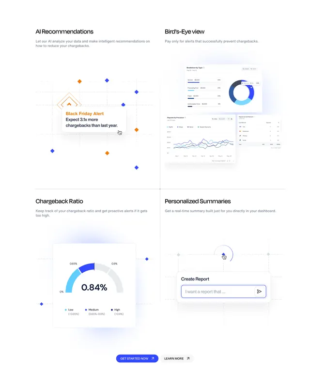 Chargeflow product bento feature grid, minimal, light-mode, light