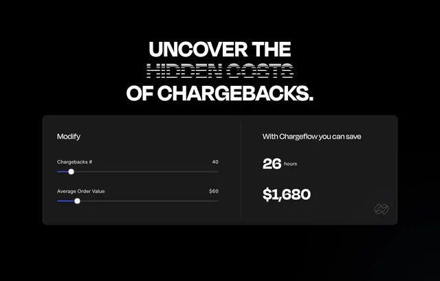 Chargeflow chargeback savings calculator, dark-mode, minimal, dark