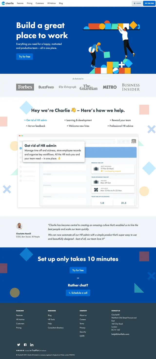 CharlieHR Blue Hero, illustrated, corporate-clean, vibrant