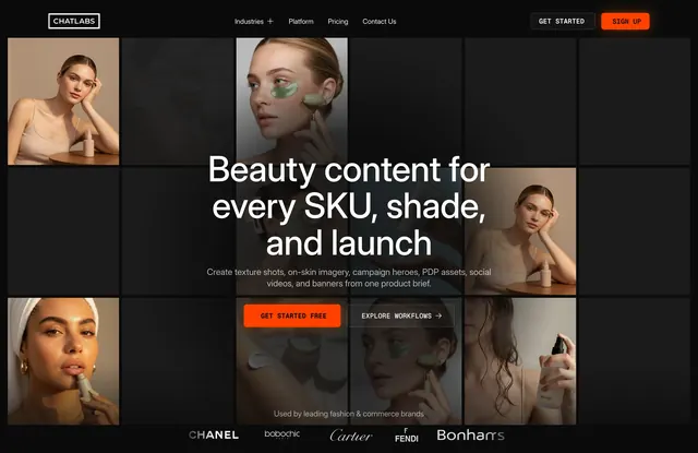 ChatLabs beauty content hero, dark-mode, minimal, dark