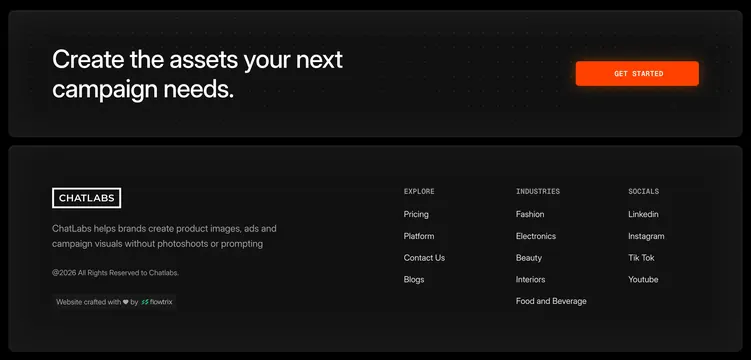 ChatLabs footer with CTA band, dark-mode, minimal, dark