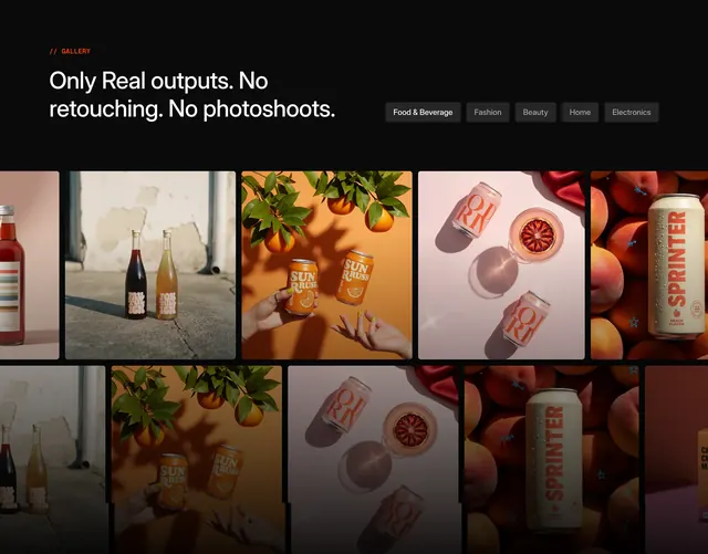 ChatLabs output gallery grid, dark-mode, minimal, dark
