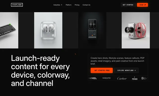 ChatLabs electronics launch hero, dark-mode, minimal, dark