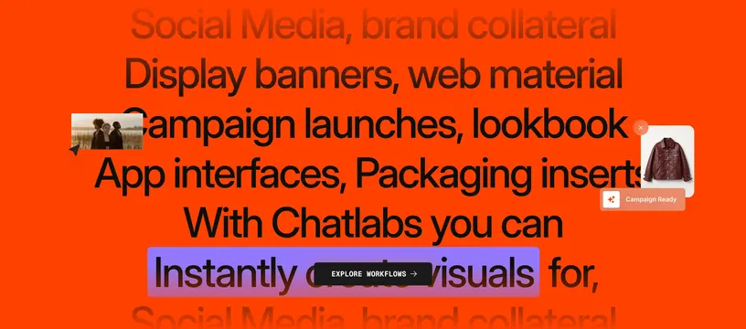 ChatLabs orange typographic CTA, maximalist, light-mode, vibrant