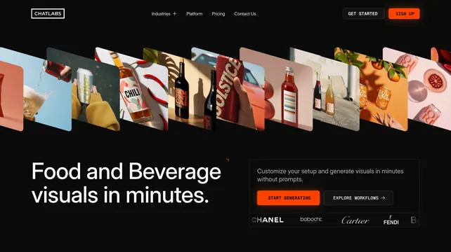 ChatLabs food beverage generation hero, dark-mode, minimal, dark