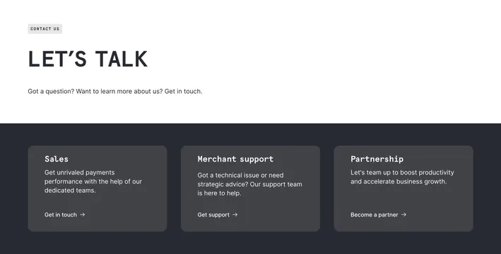 Checkout.com contact header, minimal, corporate-clean, light
