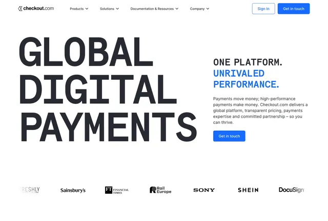 Checkout.com oversized payments hero, minimal, light-mode, light