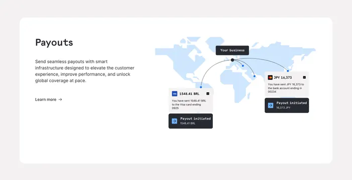 Checkout.com global payouts map feature, minimal, light-mode, light