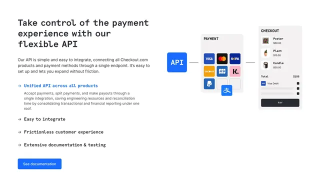 Checkout.com flexible API split feature, minimal, light-mode, light