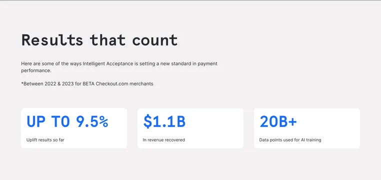 Checkout.com intelligent acceptance results stats, minimal, light-mode, light
