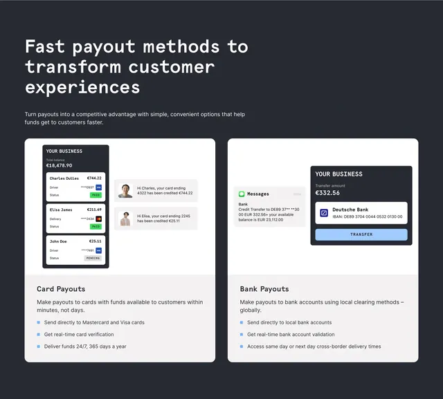 Checkout.com fast payout methods dual cards, dark-mode, minimal, dark