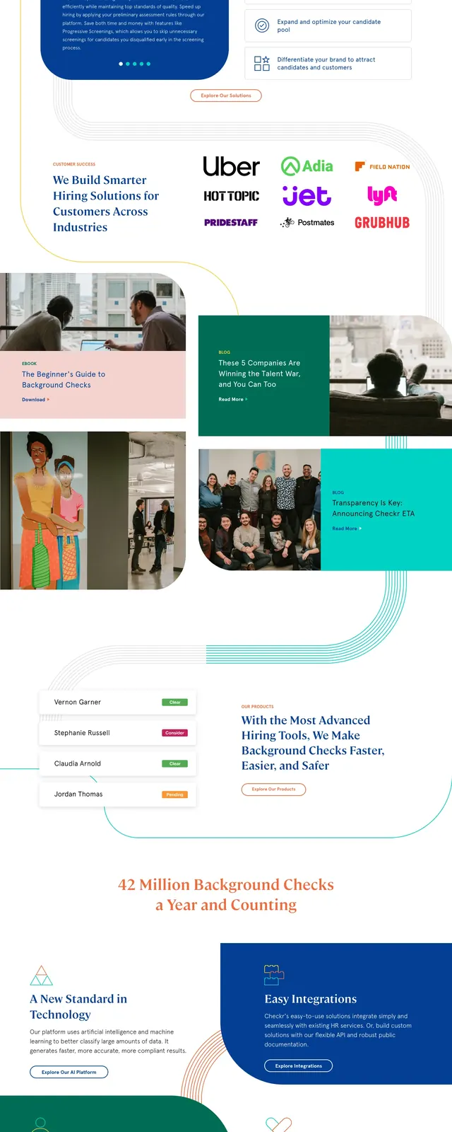 Checkr homepage hero, corporate-clean, editorial, light