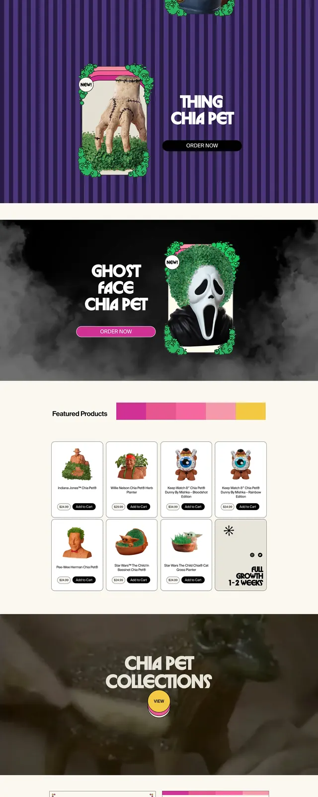 Chia Pet retro storefront, retro, playful, dark