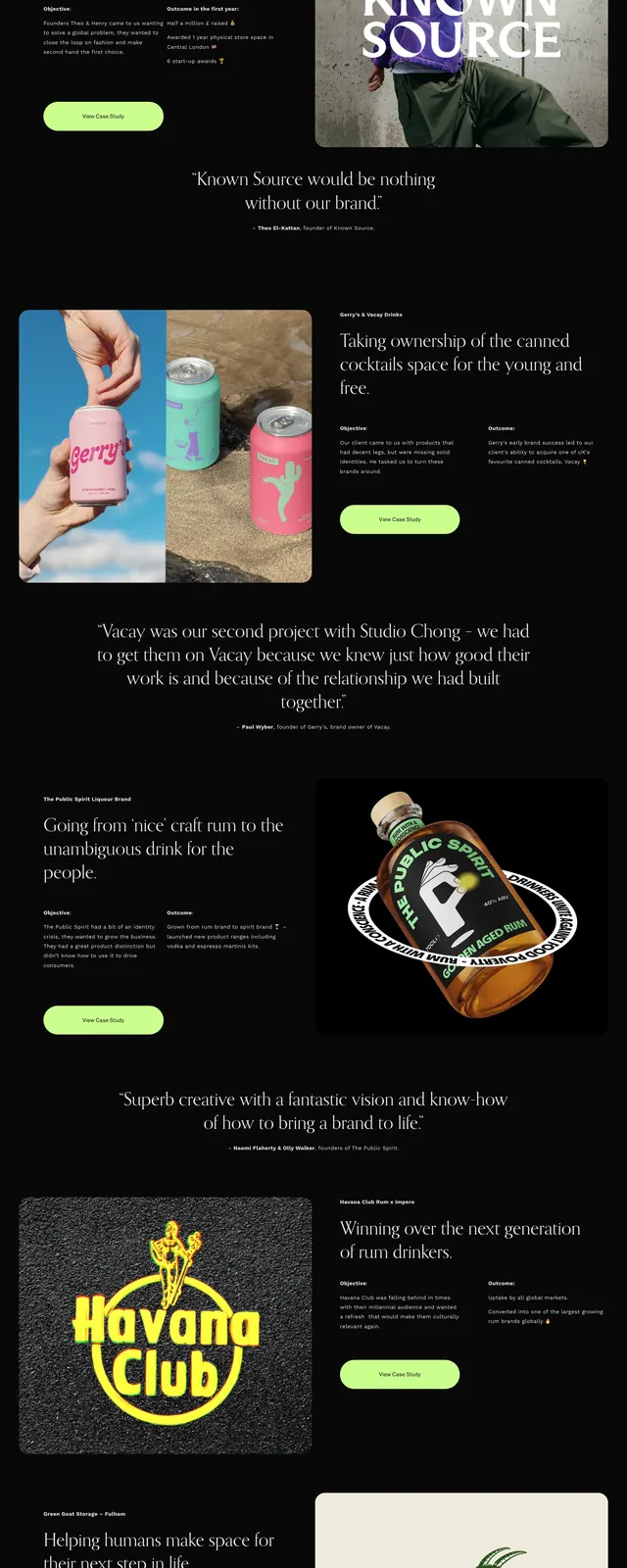 Chong Studio neon editorial agency page, editorial, dark-mode, dark