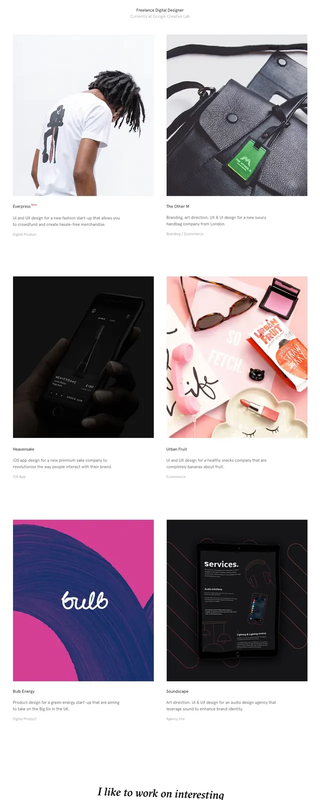 Chris Biron portfolio, minimal, editorial, light