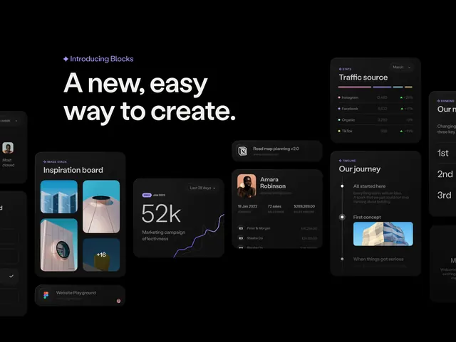 Chronicle blocks masonry showcase, dark-mode, minimal, dark