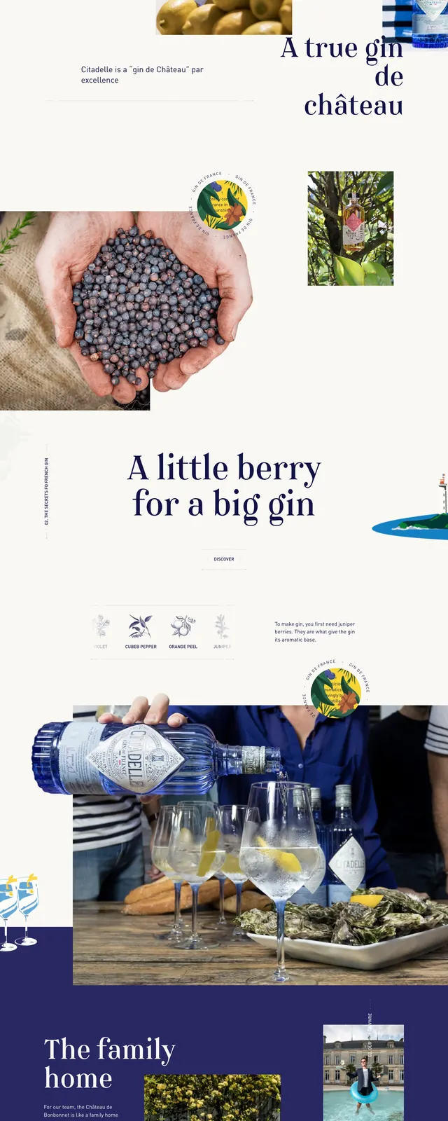 Citadelle gin editorial landing page, editorial, luxury, light