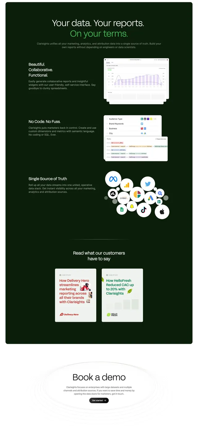 Clarisights dark green features scroll, dark-mode, minimal, dark