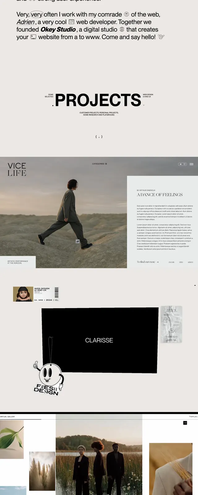 Creative web designer portfolio, editorial, minimal, light