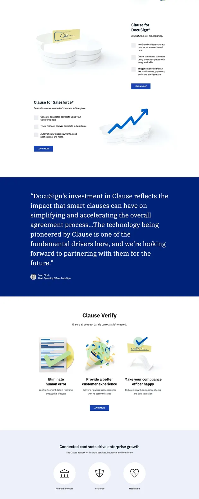 Clause smart agreements hero, corporate-clean, minimal, light
