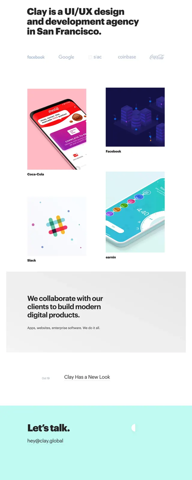 Clay Agency Landing Page, minimal, swiss, light