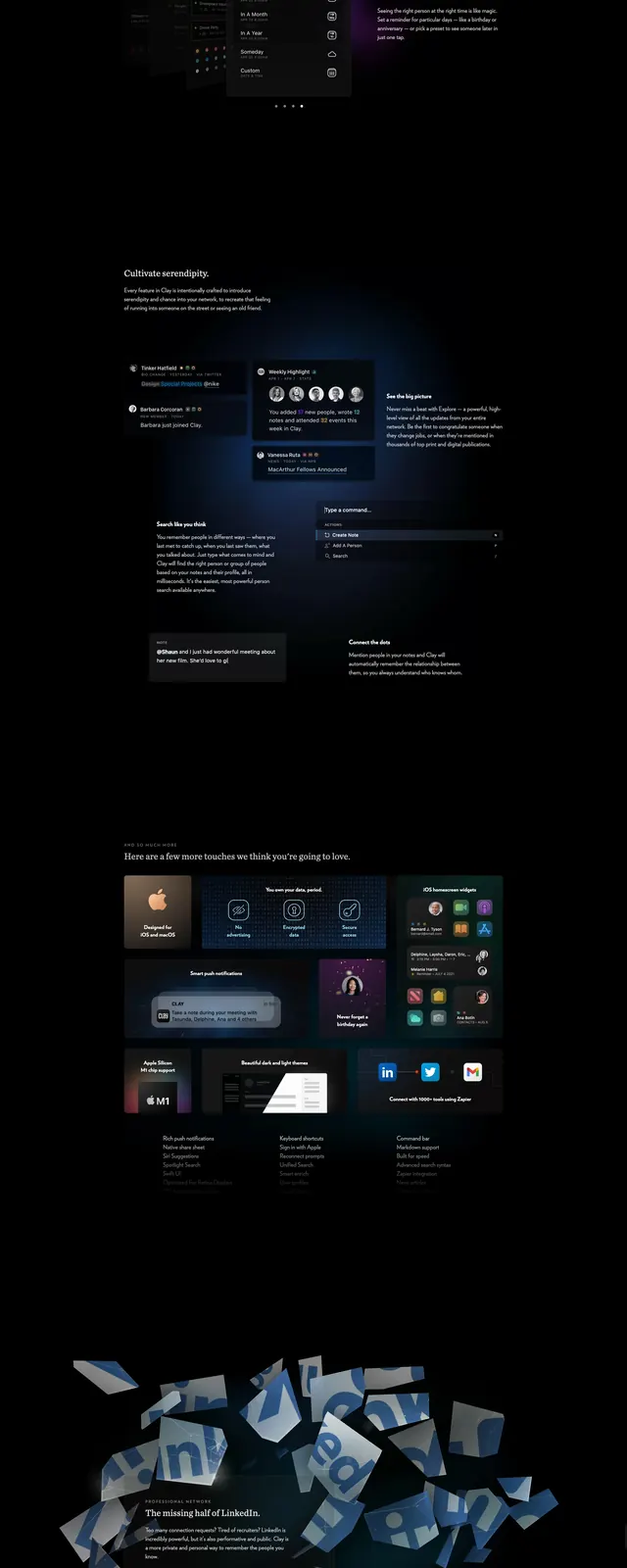 Clay Earth dark SaaS landing page, dark-mode, editorial, dark