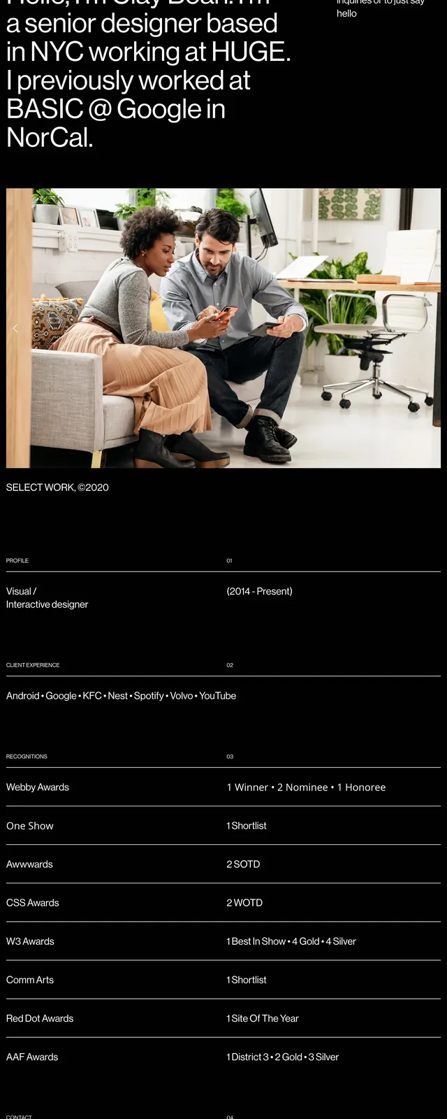 Clay Boan portfolio, editorial, minimal, dark