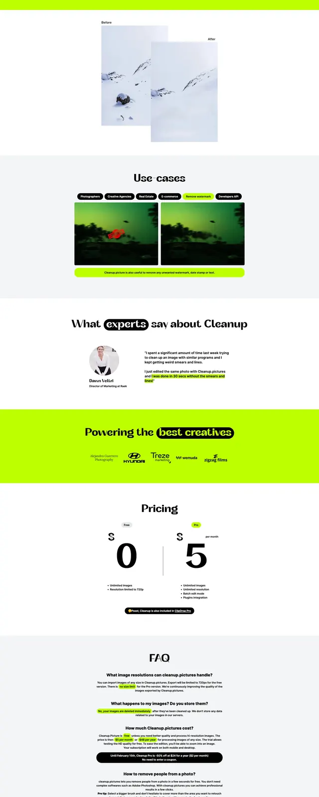Cleanup Pictures Landing Page, editorial, minimal, light