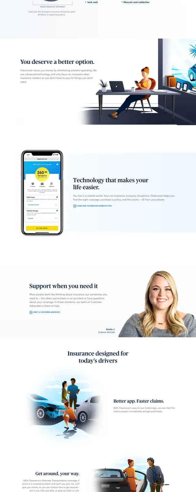 Clearcover insurance landing page, corporate-clean, editorial, light