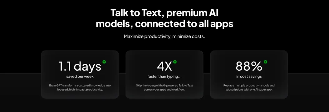 ClickUp AI savings stats row, dark-mode, minimal, dark