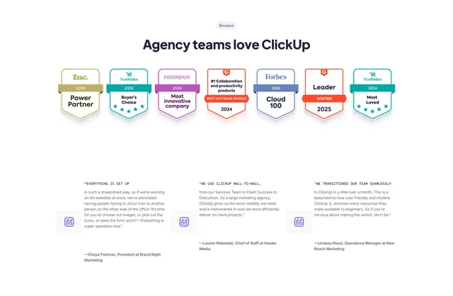 ClickUp agency reviews and awards, minimal, light-mode, light