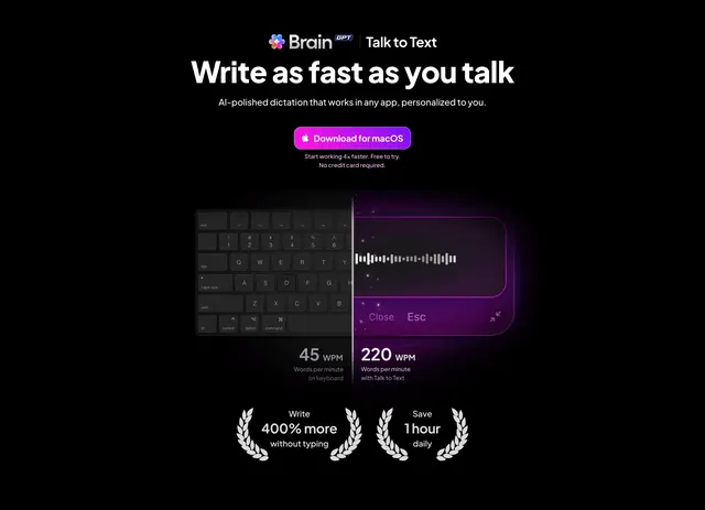 ClickUp Talk to Text speed hero, dark-mode, minimal, dark