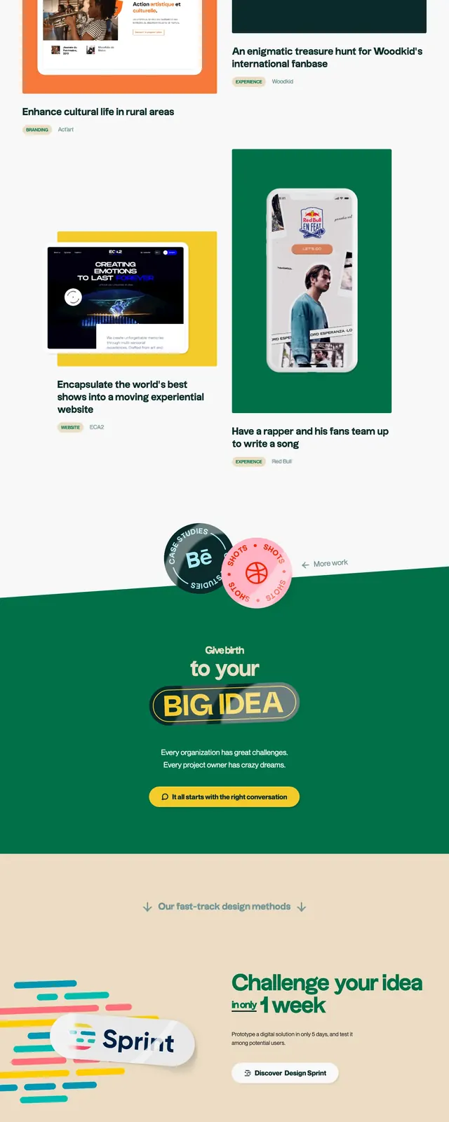 Clint agency landing page, playful, illustrated, dark
