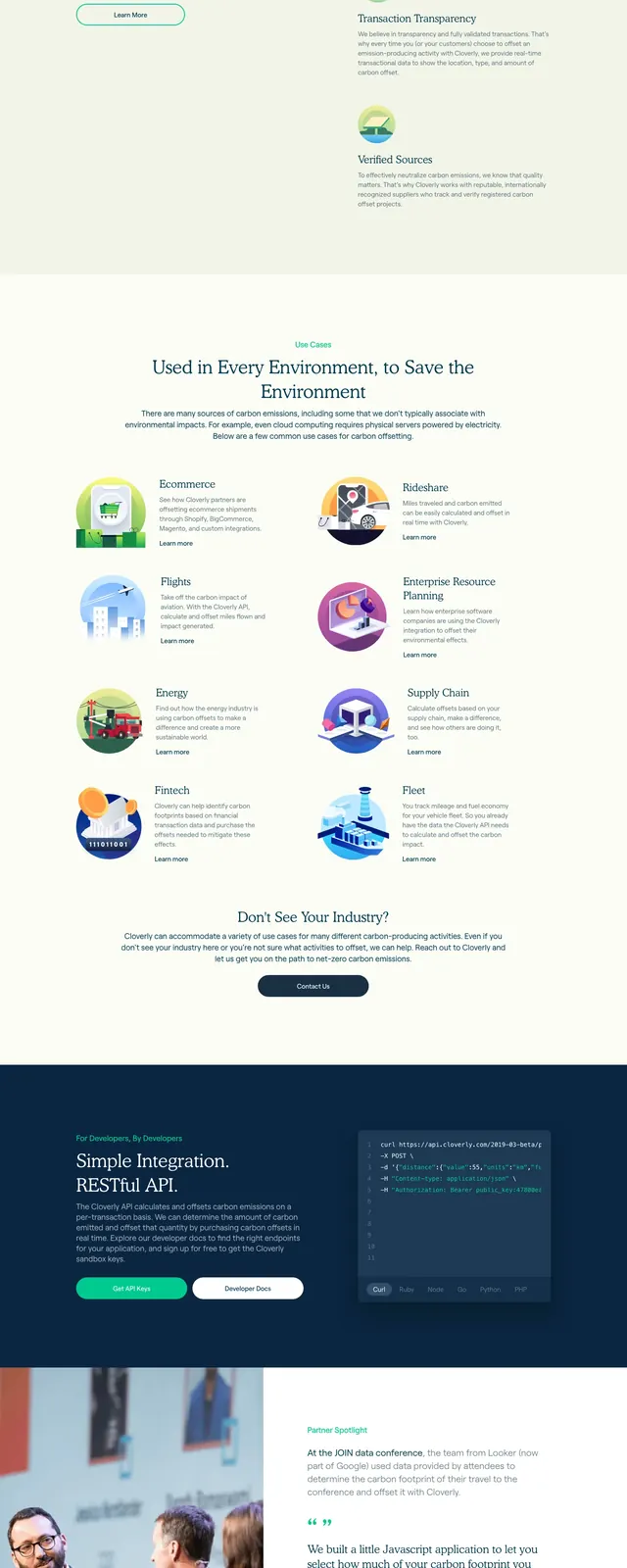 Cloverly carbon platform landing page, corporate-clean, gradient-heavy, cool