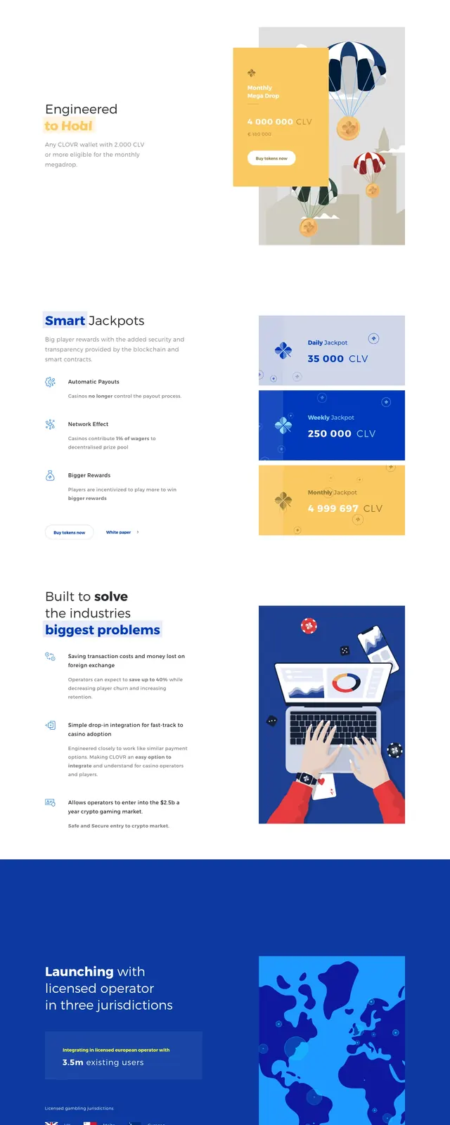 Clovr token landing page, minimal, swiss, light