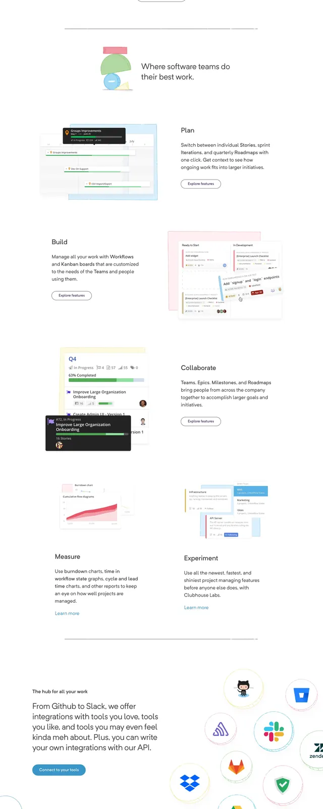 Clubhouse collaboration landing page, playful, illustrated, light