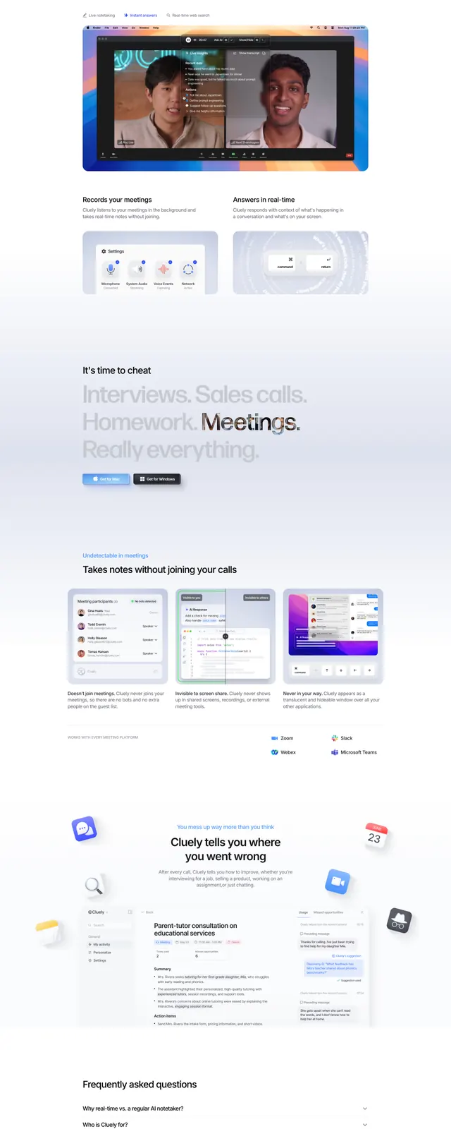 Cluely landing page, minimal, light-mode, light